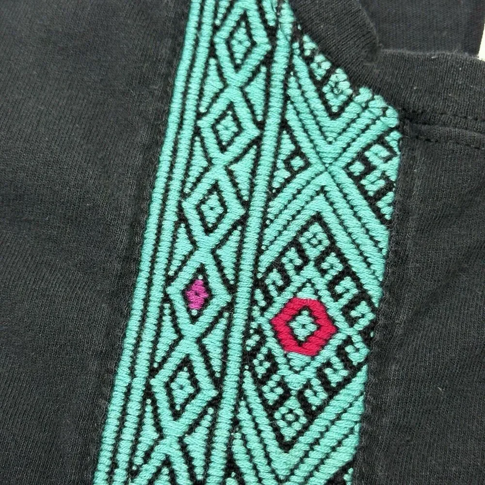 Black Embroidered Shirt Mens Small Artisanal Fiesta Black Blue‎ Woven Stripe